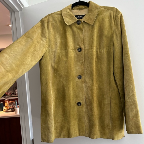MaxMara Weekend 100% Genuine Suede Leather Green Chartreuse Jacket - Picture 3 of 10